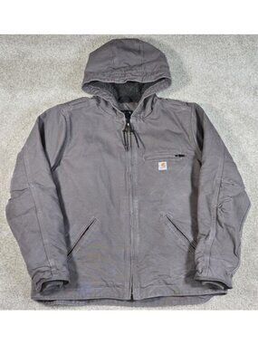Carhartt 0J4392-W Duck Canvas Hooded Sherpa Lined Outdoor Work Coat Jacket Large